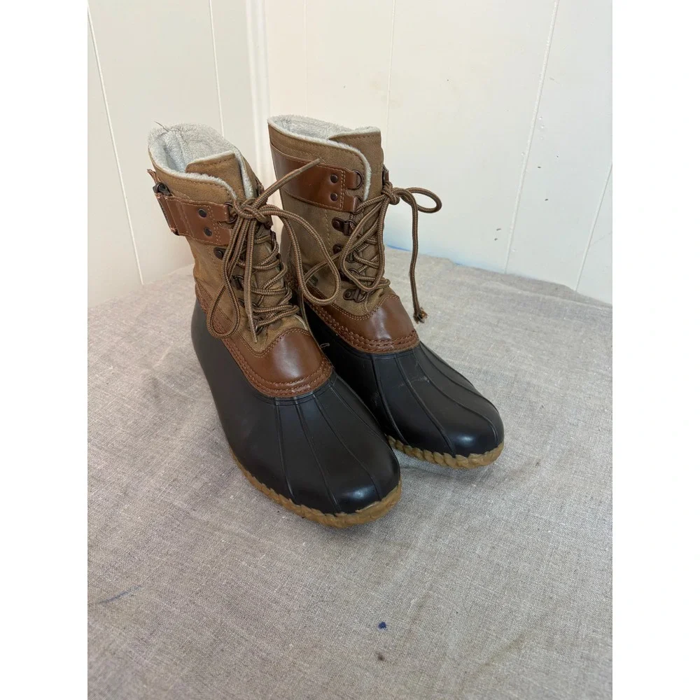 JBU Ontario Duck Boots Womens 8.5M Brown Weather Ready Faux Fur Vegan Leather